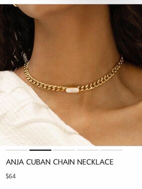 Gold Chain Necklace with White Inlay - Women's Jewelry 14k plated